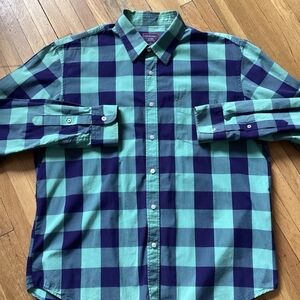 Untuckit Men's Size XL Green/Blue Checkered Button Front Shirt,100% Cotton,MINT